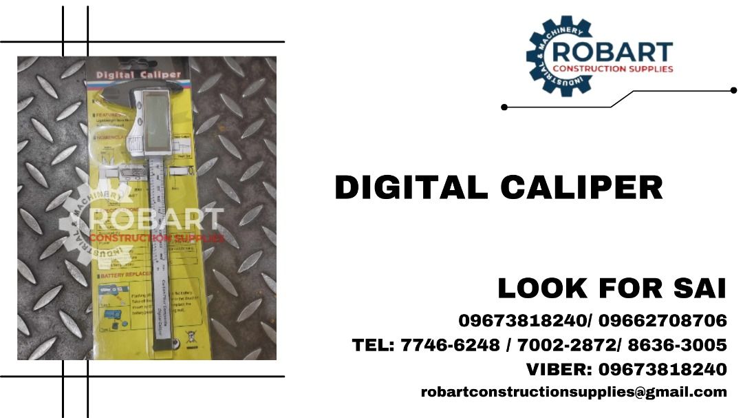 Digital Caliper (Category: Construction Tools & Equipment) located in Manila. Submitted by robartehm (Listing ID 1283210200, Image 1). Description: Digital Plastic Vernier Caliper SHOWA 6" / 150mm ROBART CONSTRUCTION SUPPLIES For inquiries: For FAST TRANSACTION: Sai Robart - 09673818240 / 09662708706 Vbr: Robart Sai - 09673818240 sairobart3@gmail. com Office Address: 1405 Yuseco St. Sta. Cruz Manila 7746-6248 , 7216-7605 ,7002-2872, 8-6363005 093