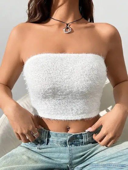 Faux Fur Tube Top Cream