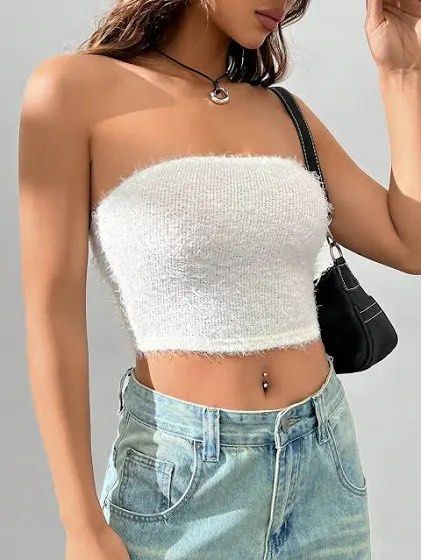 Faux Fur Tube Top Cream
