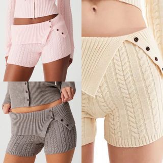 Frankies Bikinis ✰ Nolan Cable Cloud Knit Mini Shorts in Heather Grey, Rose Quartz, and Yellow