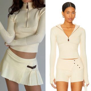 Frankies Bikinis ✰ Yellow Carver Cloud Knit Carver Pleated Mini Skirt, Nolan Shorts, Maverick Sweater