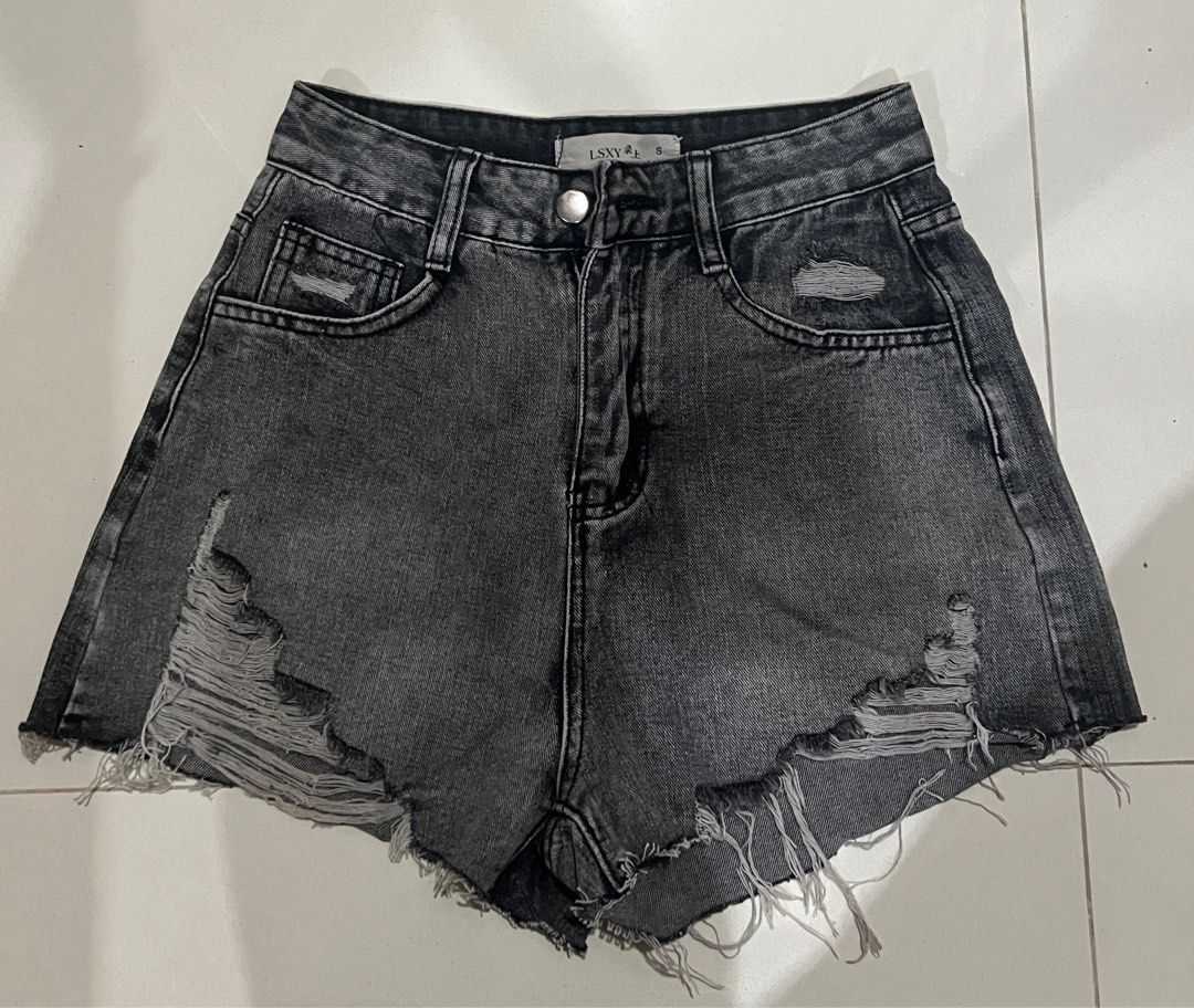 Grey ripped jean best sale shorts