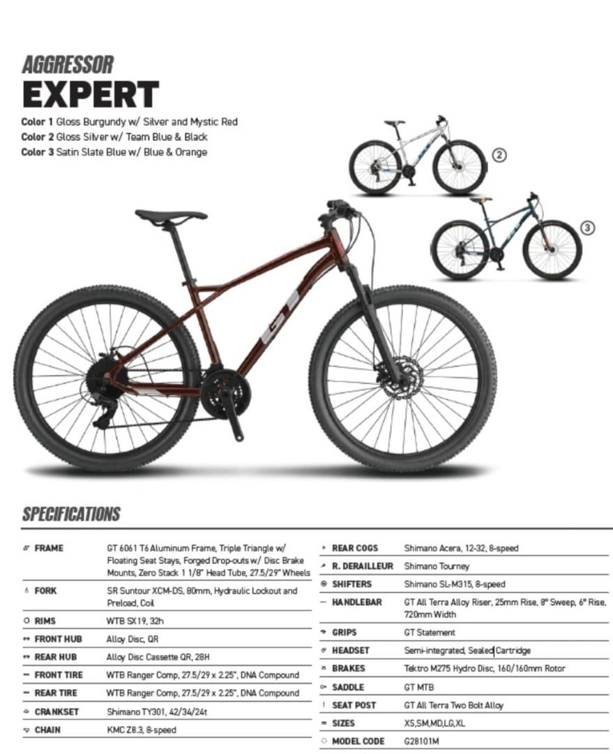 GT Aggressor Expert 29er Size S L Sports Equipment Bicycles