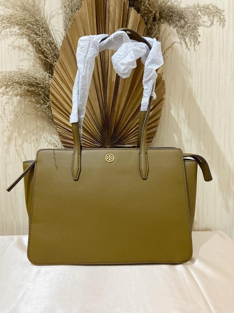 HARGA NET NO NEGO❗Tory Burch Small Robinson Leather Tote Bag, Bistro Brown, 