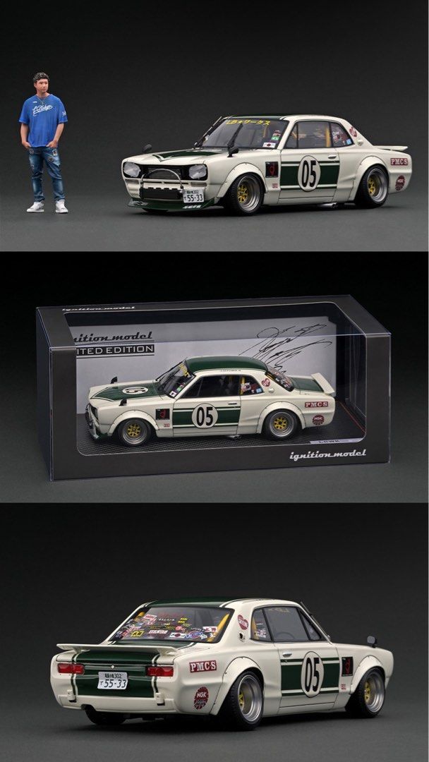 IG2647 1/18 LB-WORKS Charasuka 2Door White / Green With Mr. Hyuma Kato ハコスカ  スカイライン - ミニカー