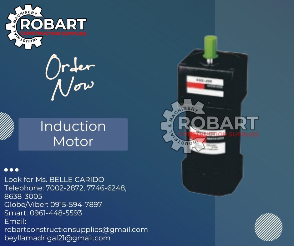 Induction Motor (Category: Construction Tools & Equipment) located in Manila. Submitted by bellarobart (Listing ID 1283154288, Image 1). Description: Induction Motor Single phase AC220V, 60Hz, Rated time: Continue Model: 2IK6GN-C 𝑹𝑶𝑩𝑨𝑹𝑻 𝑪𝑶𝑵𝑺𝑻𝑹𝑼𝑪𝑻𝑰𝑶𝑵 𝑺𝑼𝑷𝑷𝑳𝑰𝑬𝑺 #RobartConstructionSupplies #robartph #constructionmaterials #industrialsupply Office Address: 1405 Yuseco St. Sta Cruz Manila SEND US MESSAGE FOR INQUIRIES ‼️‼️ 🔵1