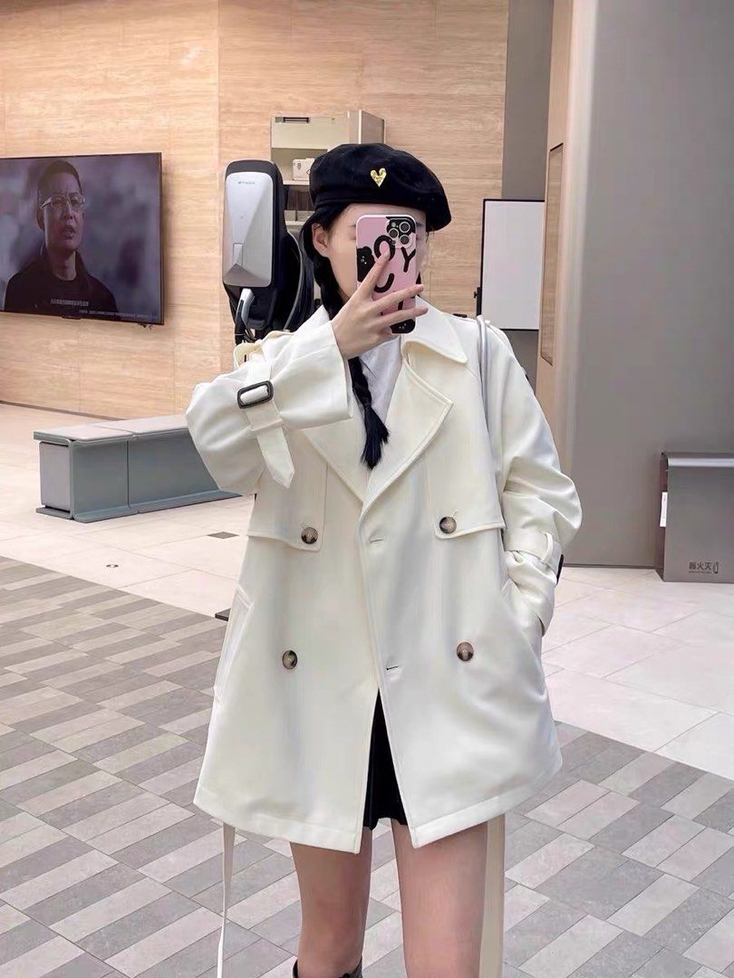 Korean Style Coat White Spring Autumn Women s Fashion Coats Jackets and Outerwear on Carousell