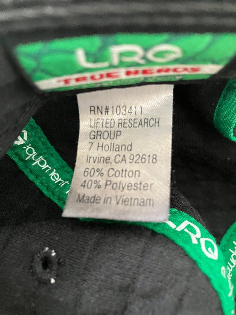 LRG black fabric cap (Category: Caps & Hats) located in Manila. Submitted by zolnak (Listing ID 1283366422, Image 3). Description: Good condition. Holland brand. Reflective front brand patch. Adjustable leather back strap with metal clasp. Buyer to shoulder shipping. .