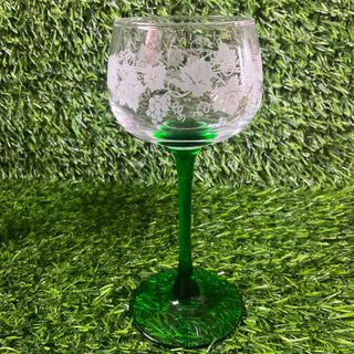 Luminarc France Etched Grapes Vine Green Stem Hock Crystal Wine Glass with Engraved Backstamp 6.75” 2.25” Inches, 1pc available - P399.00