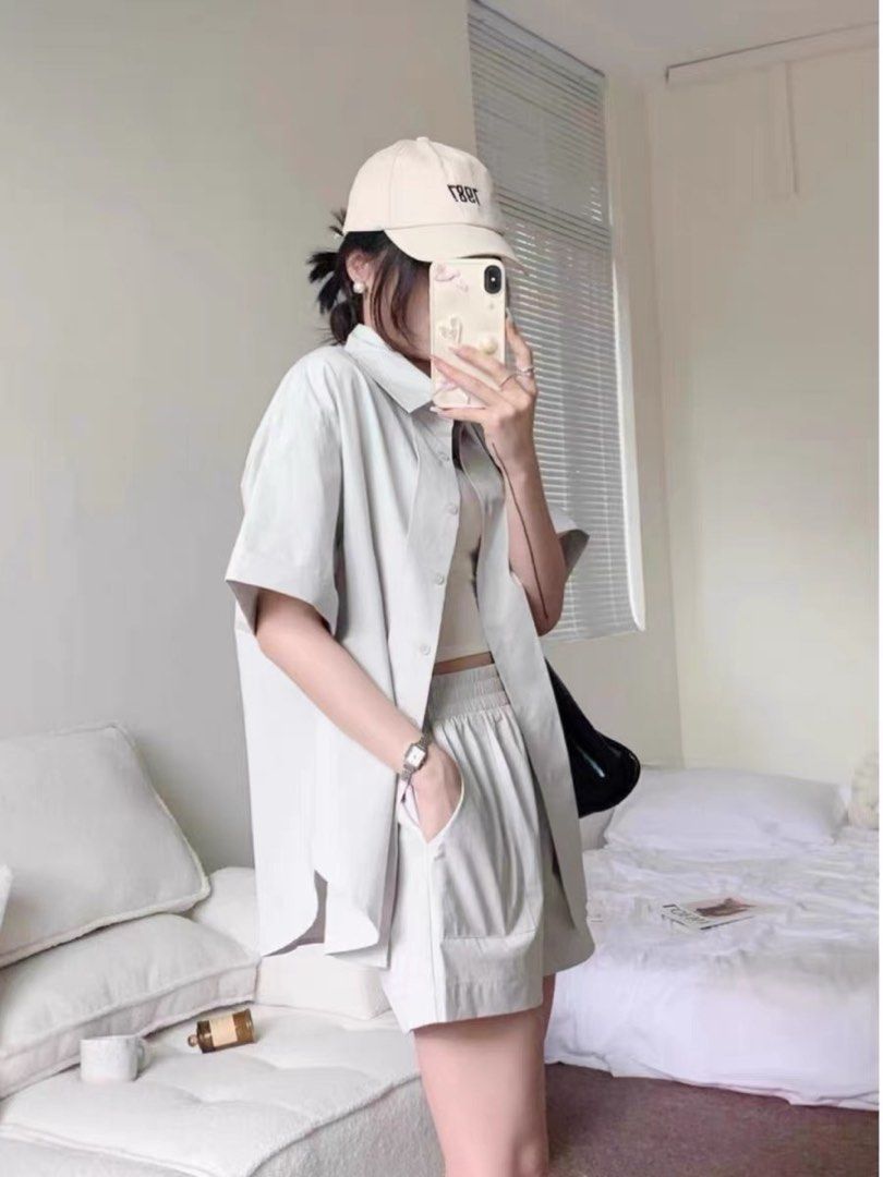 Pale Grey Short sleeve shirt and matching shorts