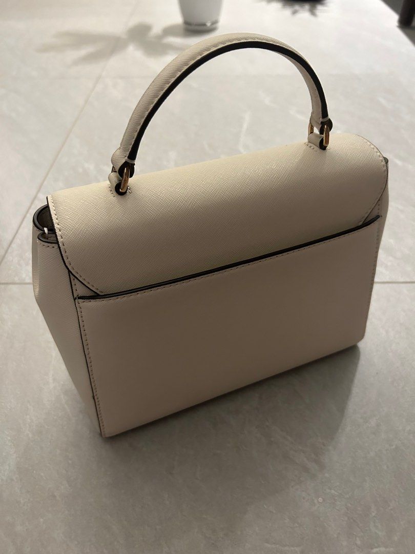 Pristine Tory Burch Emerson Structured Satchel Saffiano leather French Grey