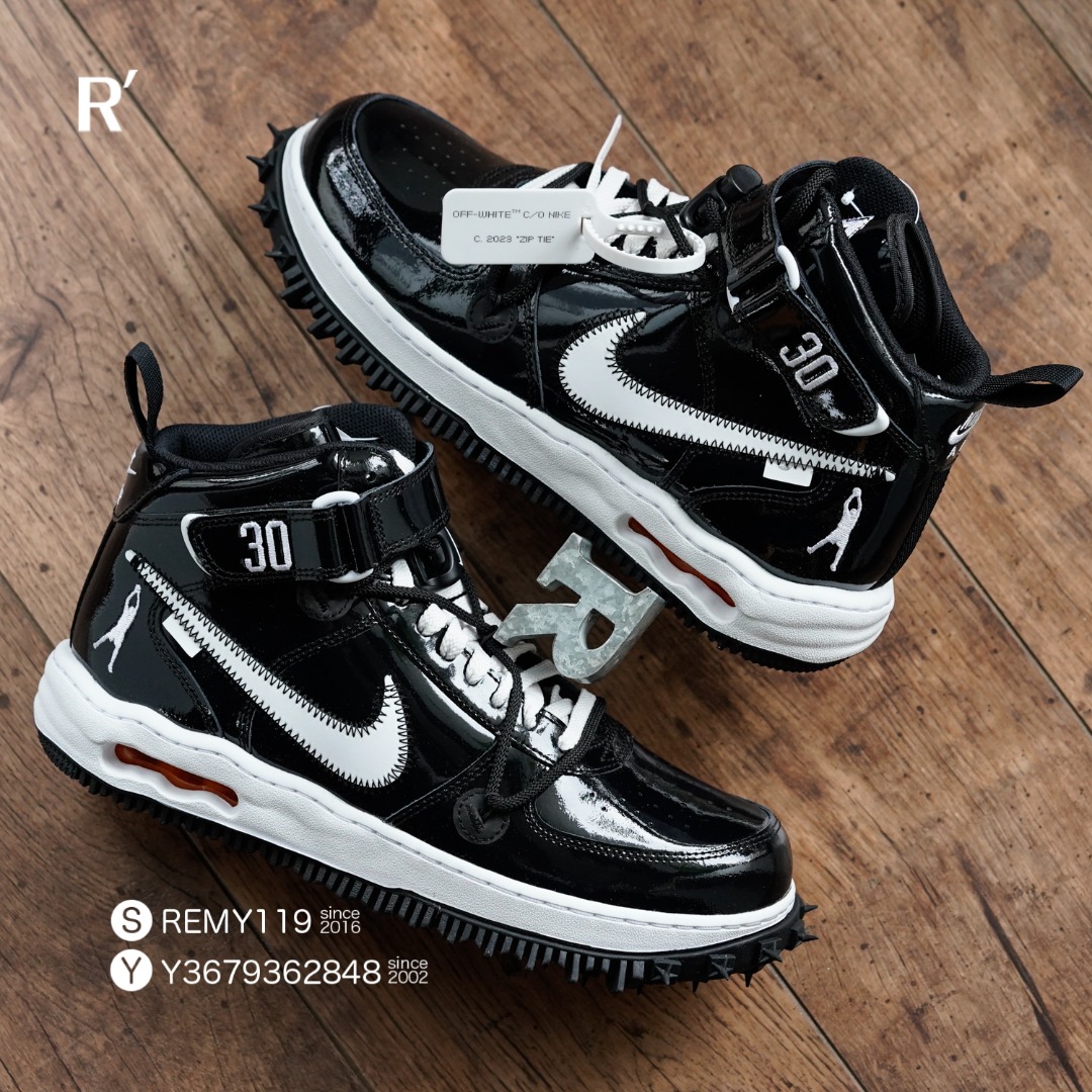 R'選物US10 Off-White™ Nike Air Force 1 Mid Sheed 黑白亮皮DR0500