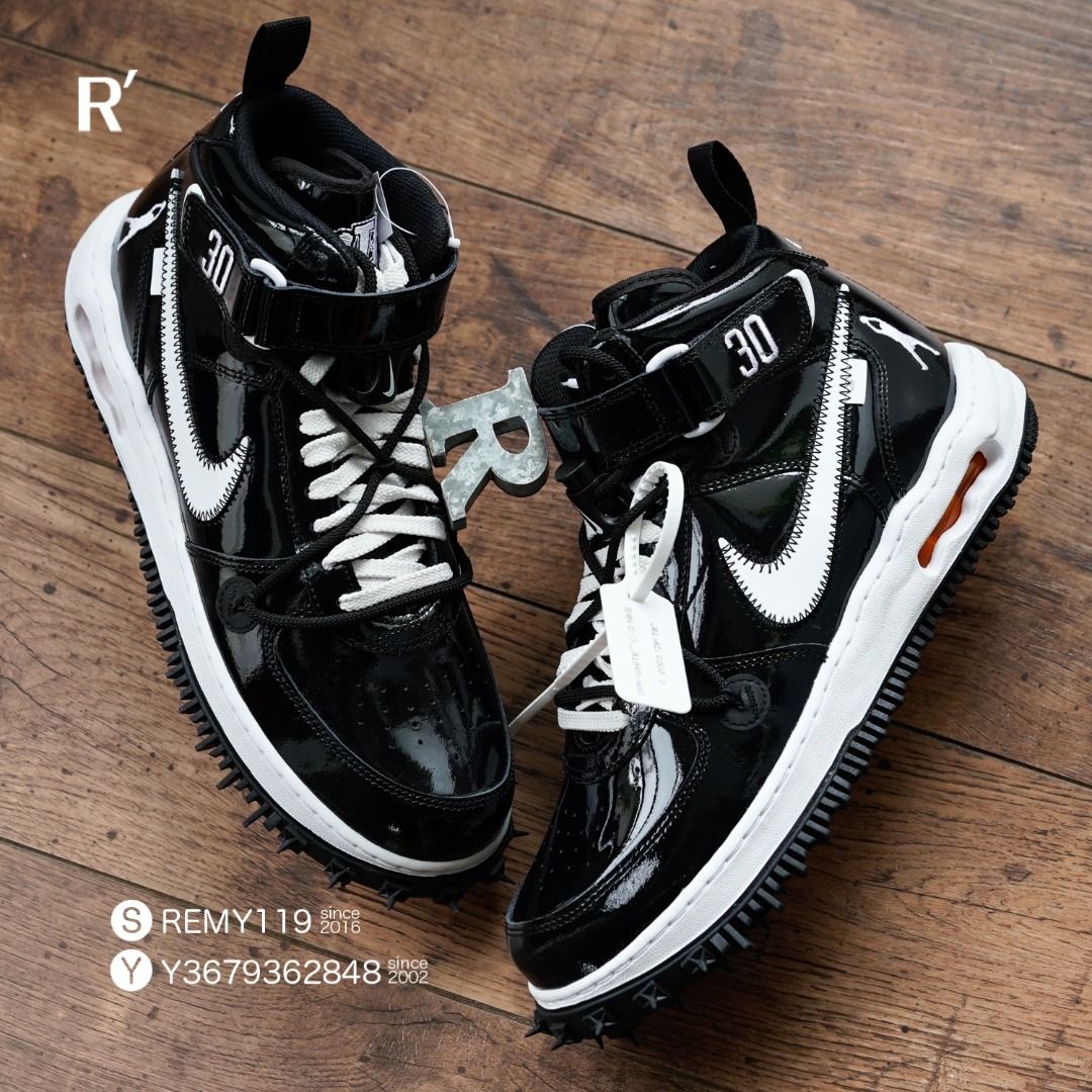 R'選物US10 Off-White™ Nike Air Force 1 Mid Sheed 黑白亮皮DR0500