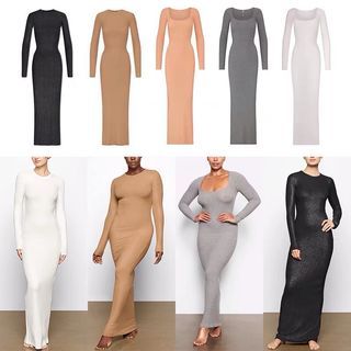Skims ✰ Soft Lounge Crew Neck and Long Sleeve Bodycon Maxi Dress