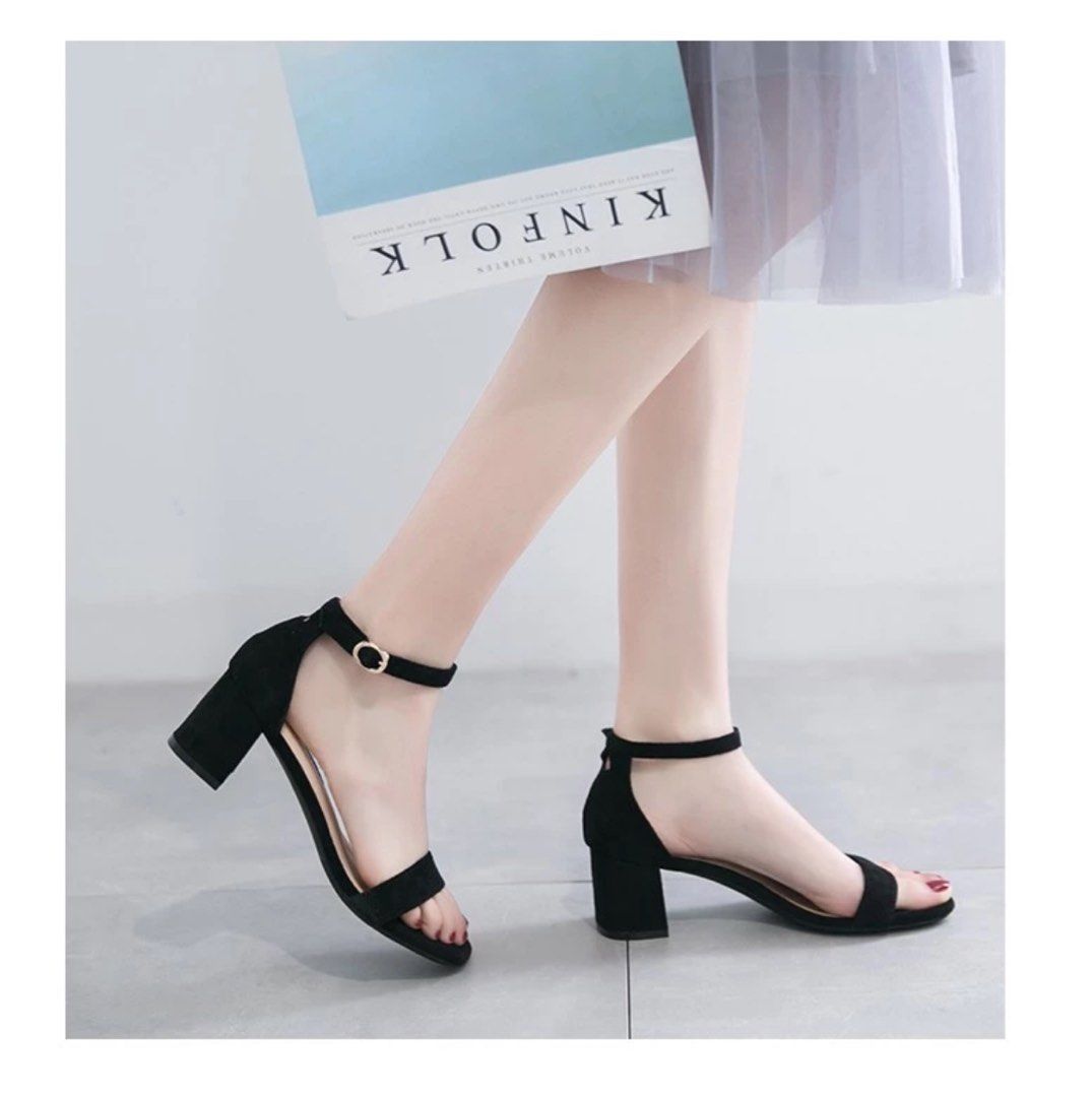 Suede Strappy Block Heel Black Women s Fashion Footwear Heels on Carousell