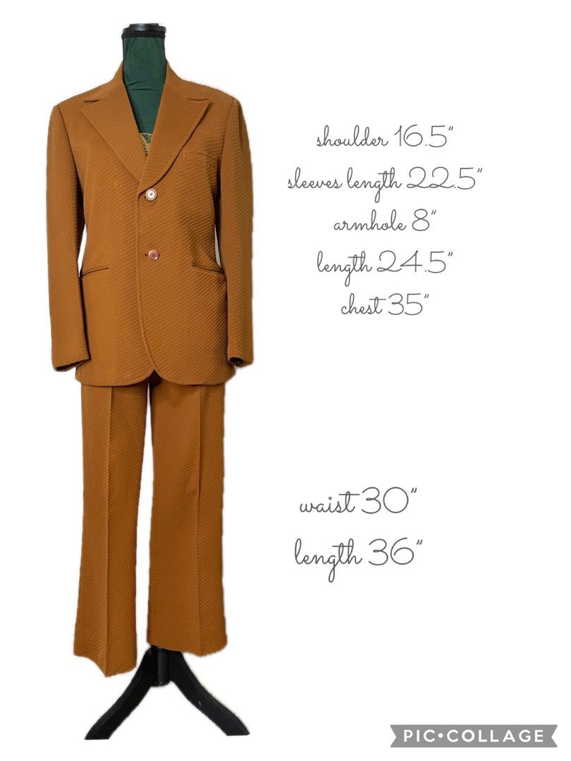 Tailored fit Suit top and bottom set rust (Category: Sets & Coordinates) located in Muntinlupa City. Submitted by alabangbargains (Listing ID 1283202203, Image 1). Description: like new need wash sold as is see photo for dimension with lining.
