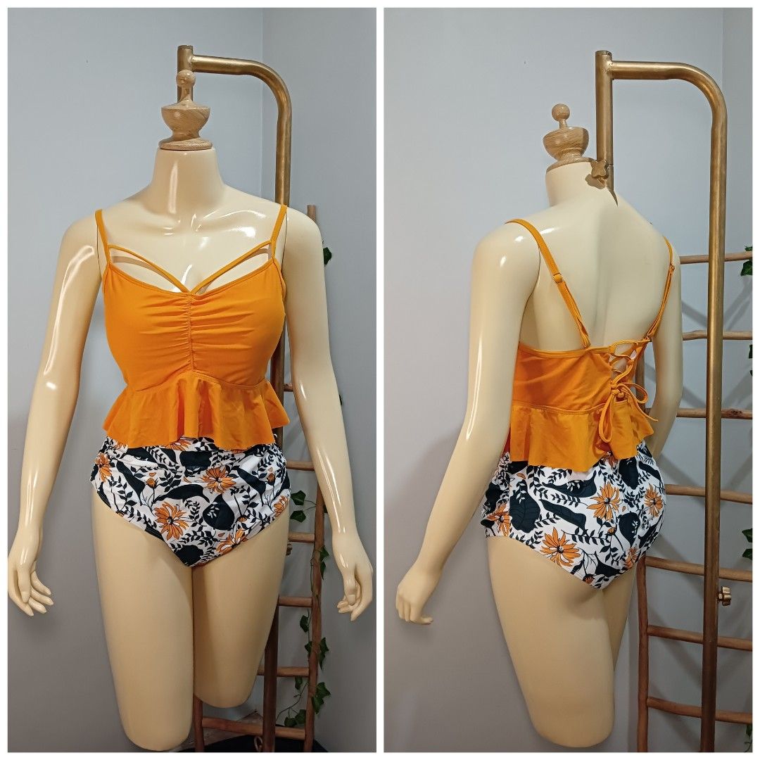 Women Floral High Waisted Tummy Control Bikini Set Beachwear