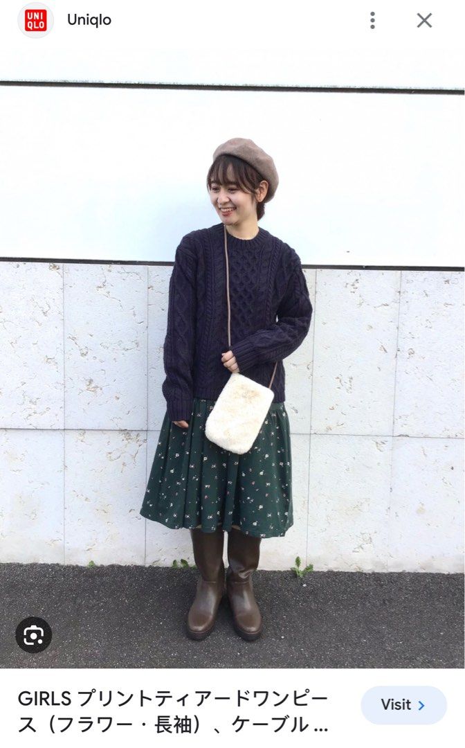 uniqlo green floral dress Uniqlo Long Sleeve Floral Dress