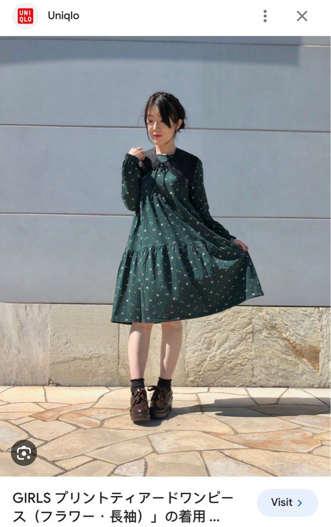 Uniqlo floral dress green XS 150cm CNY, Women's Fashion, Dresses & Sets,  Dresses on Carousell