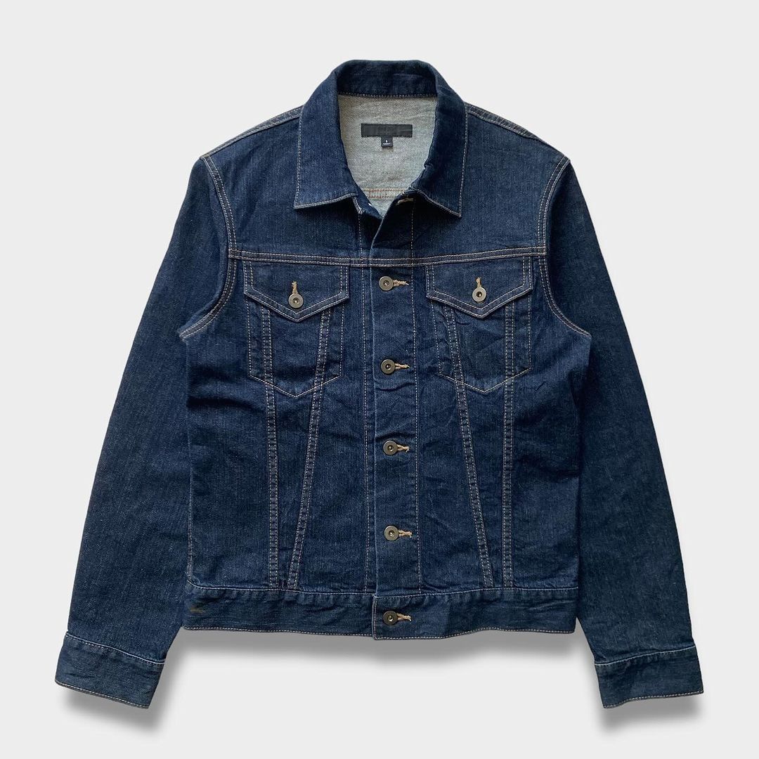 UNIQLO Men's Slim Fit Stretch Indigo Blue Denim Jacket (S), Fesyen