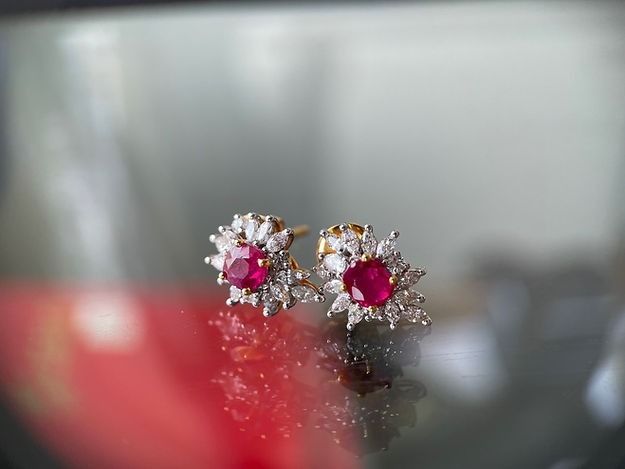 Red cluster store earrings