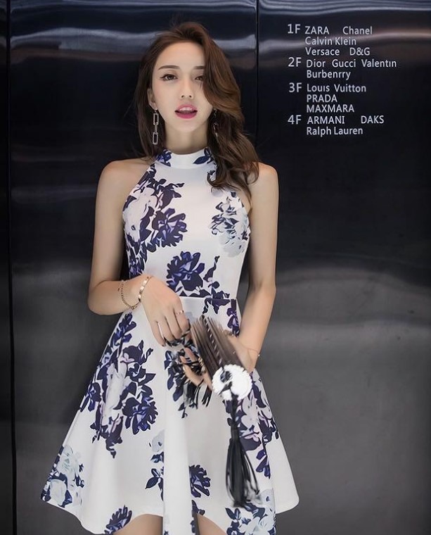 Halter neck knee length dress clearance