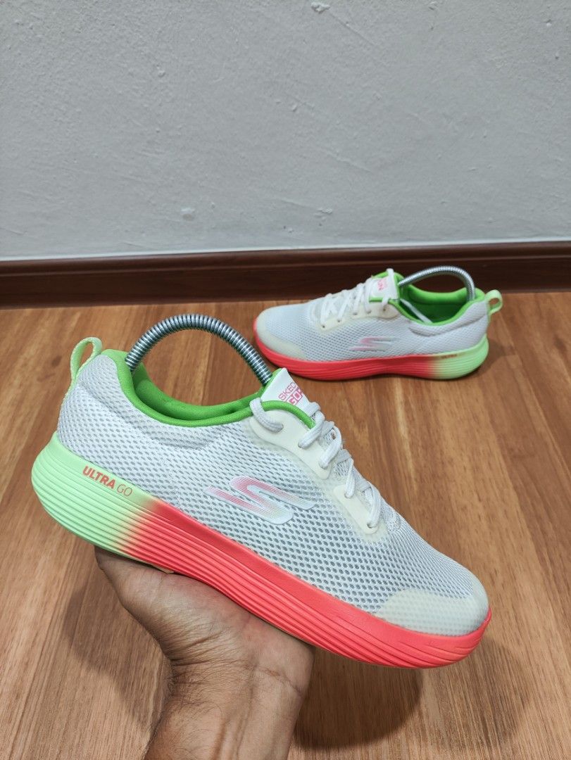 Women Skechers Go Run 400 V2 White Green Orange 5uk 25cm