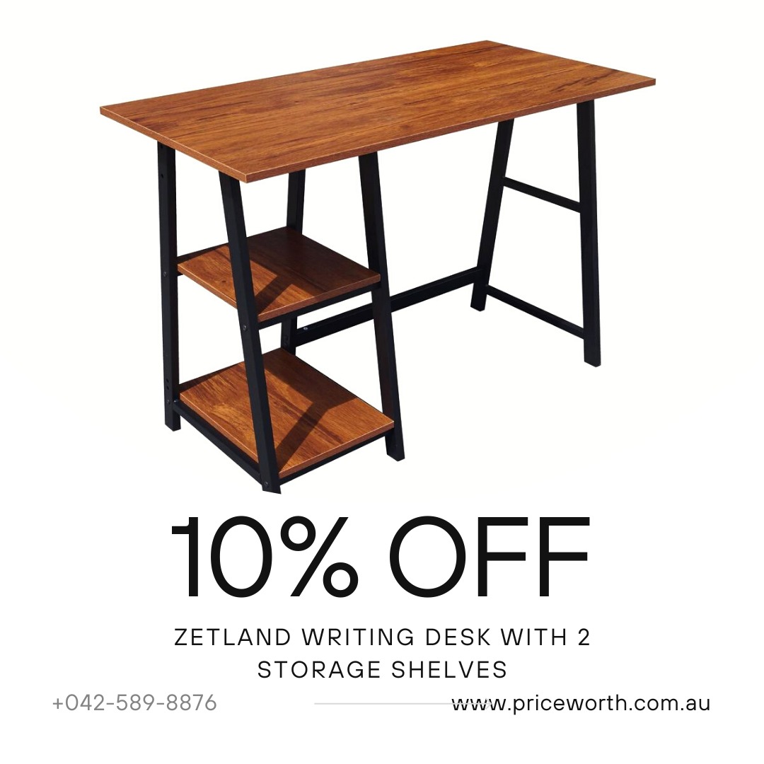 10 OFF ZETLAND WRITING DESK WITH 2 STORAGE SHELVES LIGHT WALNUT SALE!!, Home & Furniture
