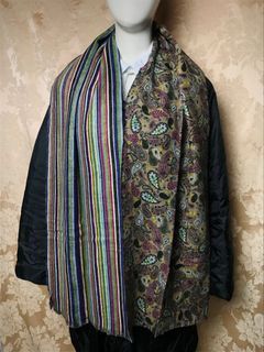 ⚜️ Bavarian Heritage Codello Men 100% Soft Light Wool Reversible Raw Edge Hem Scarf in Multicolor Stripes and Paisley Motif Design