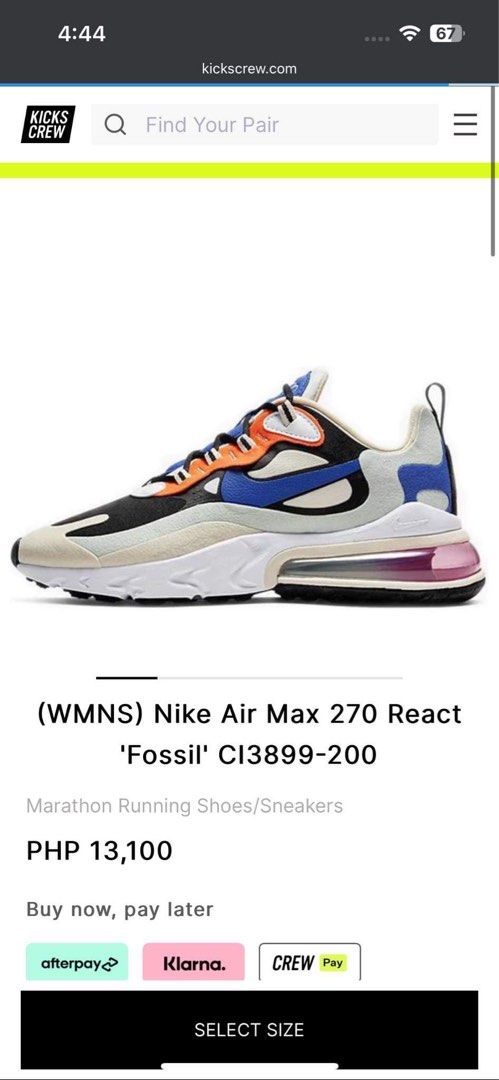 270 react afterpay hot sale