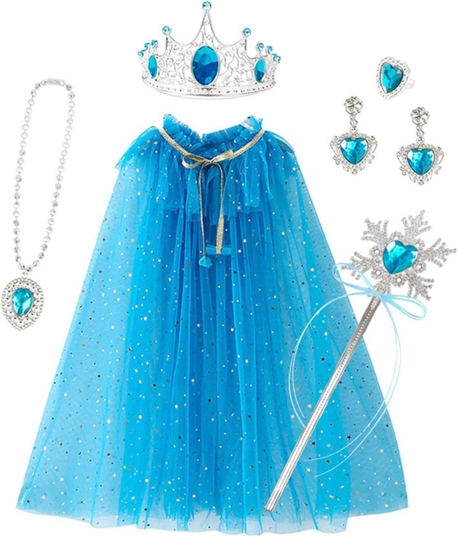 AMONIDA 6Pcs Princess Cloak Wand Set Princess Cloak Set Necklace Spark Gold Strap Cosplay Fairy Costume Jewellery Set