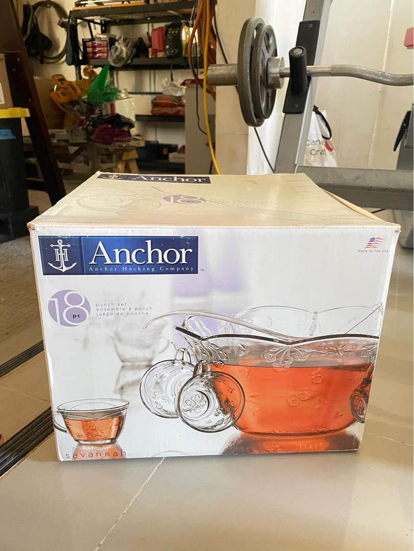 Anchor Hocking Savannah Punch Bowl Set, 7Quart Punch Bowl, 8 Punch