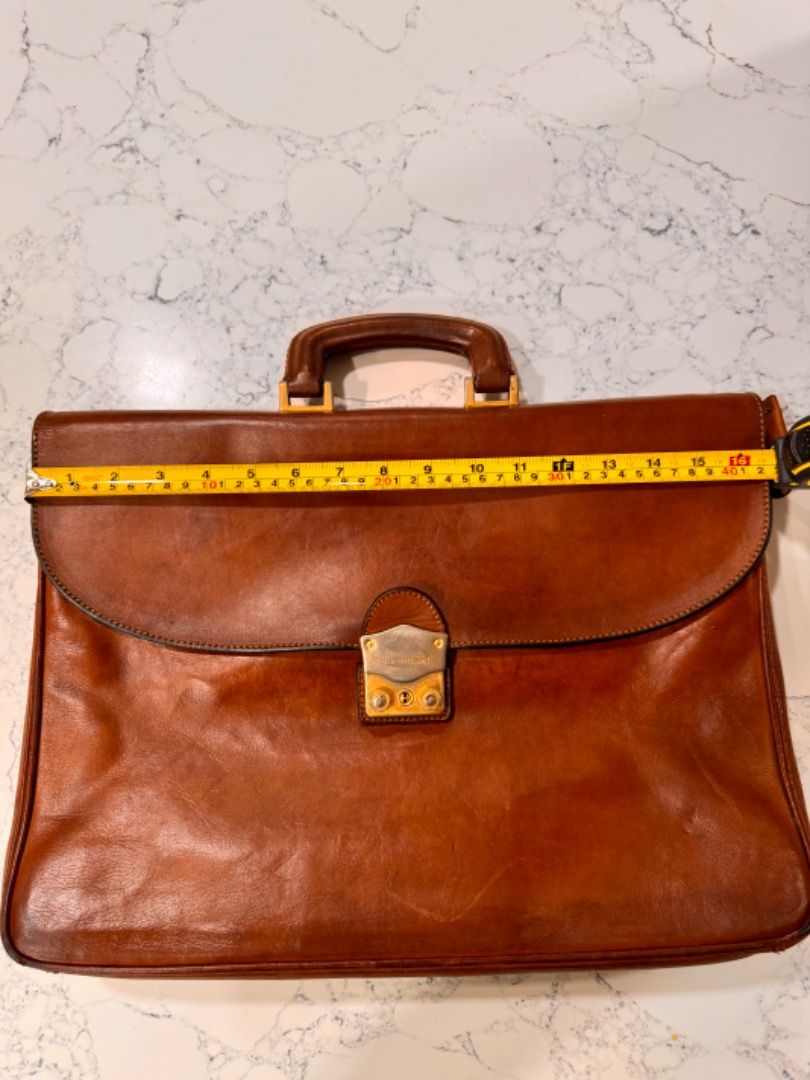 BARANTANI Brown Leather Snap Lock Breifcase Portfolio Business Bag, Men