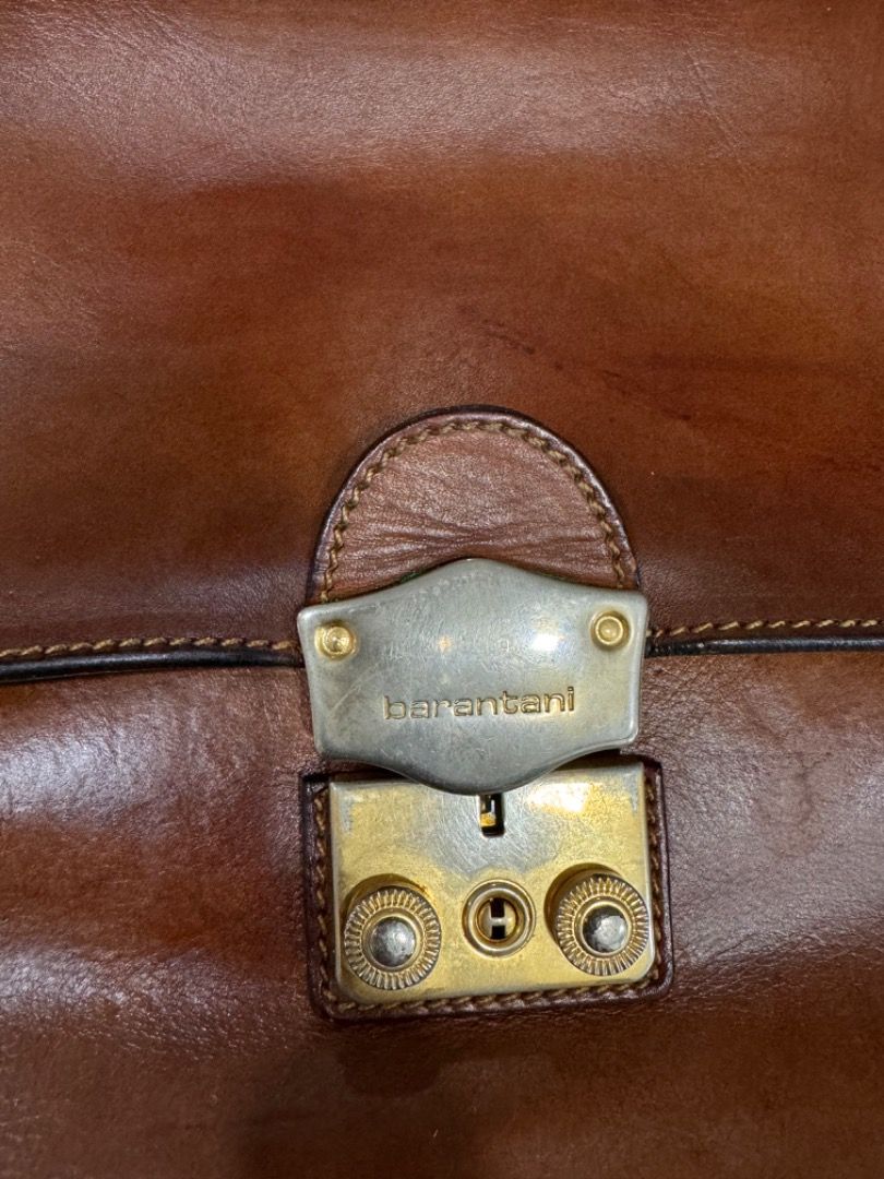 BARANTANI Brown Leather Snap Lock Breifcase Portfolio Business Bag, Men