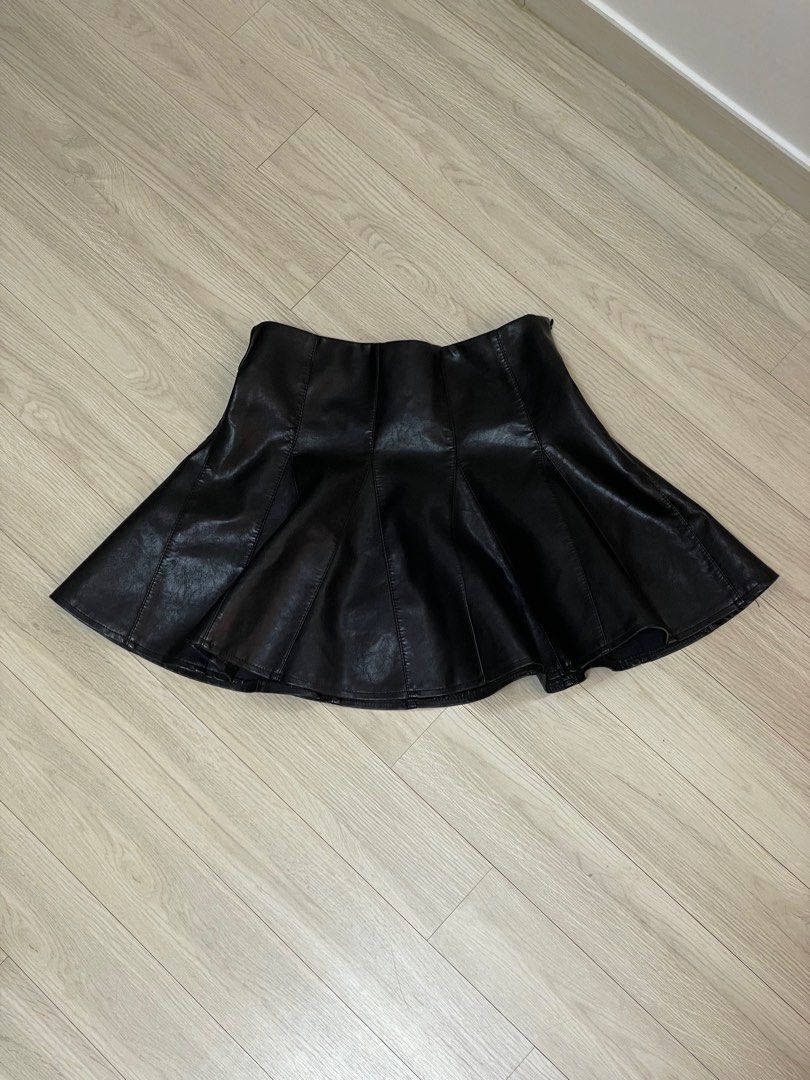 High waisted leather pleated skirt shop