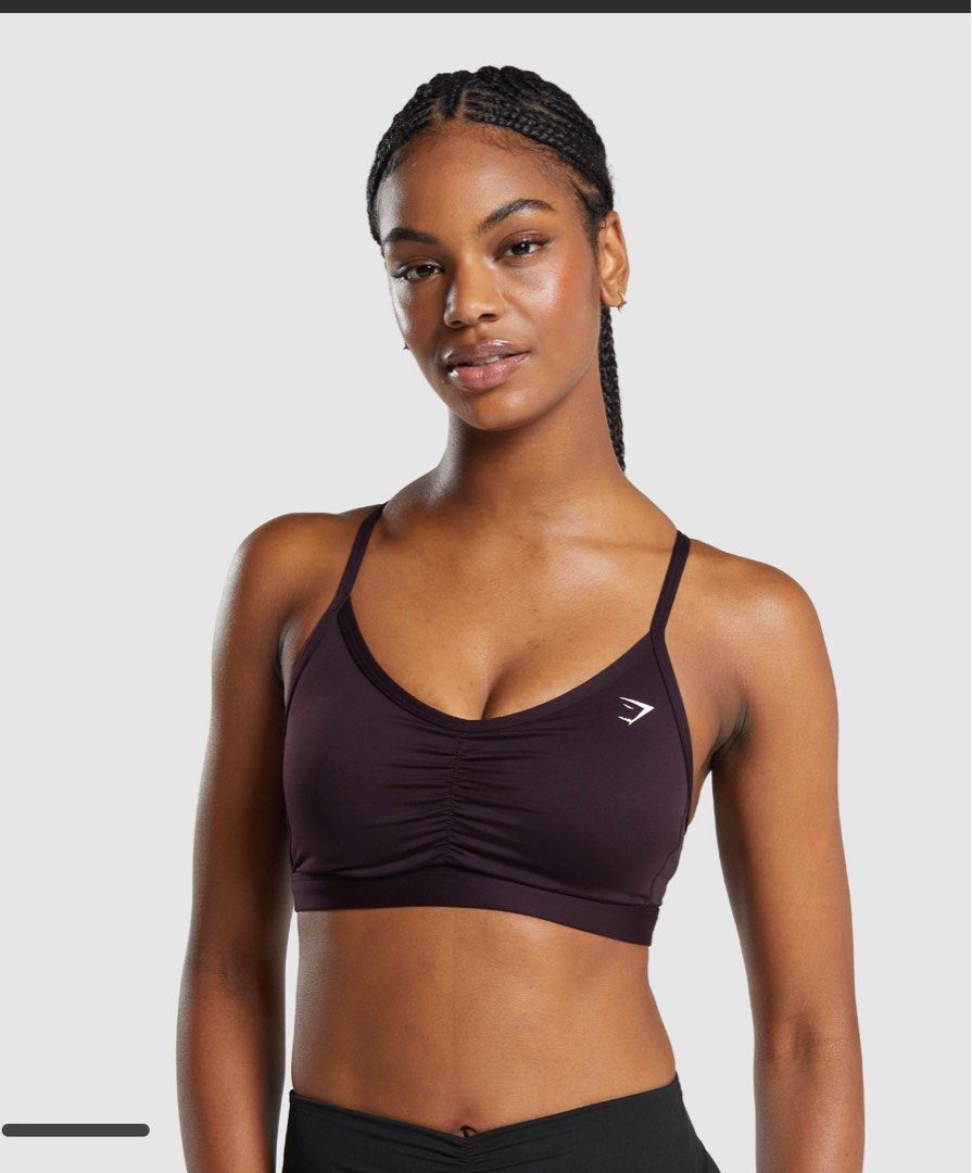 Size S Gymshark Ruched Sports Bra (Plum Brown), Women's Fashion, Activewear  on Carousell
