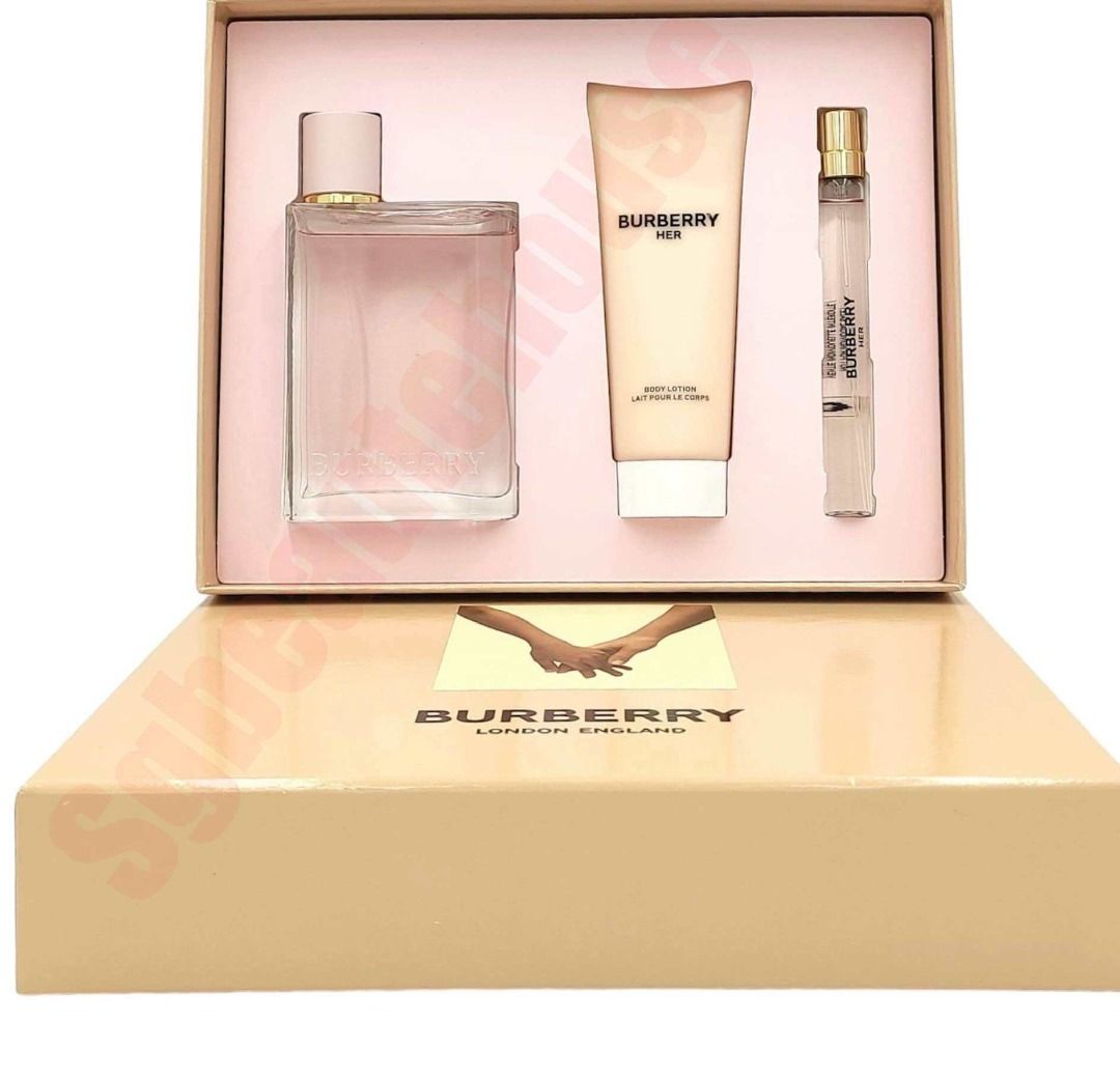 BURBERRY HER EDP 3PCS GIFT SET EDP 100ML BODY LOTION 75ML EDP 10ML SPRAY