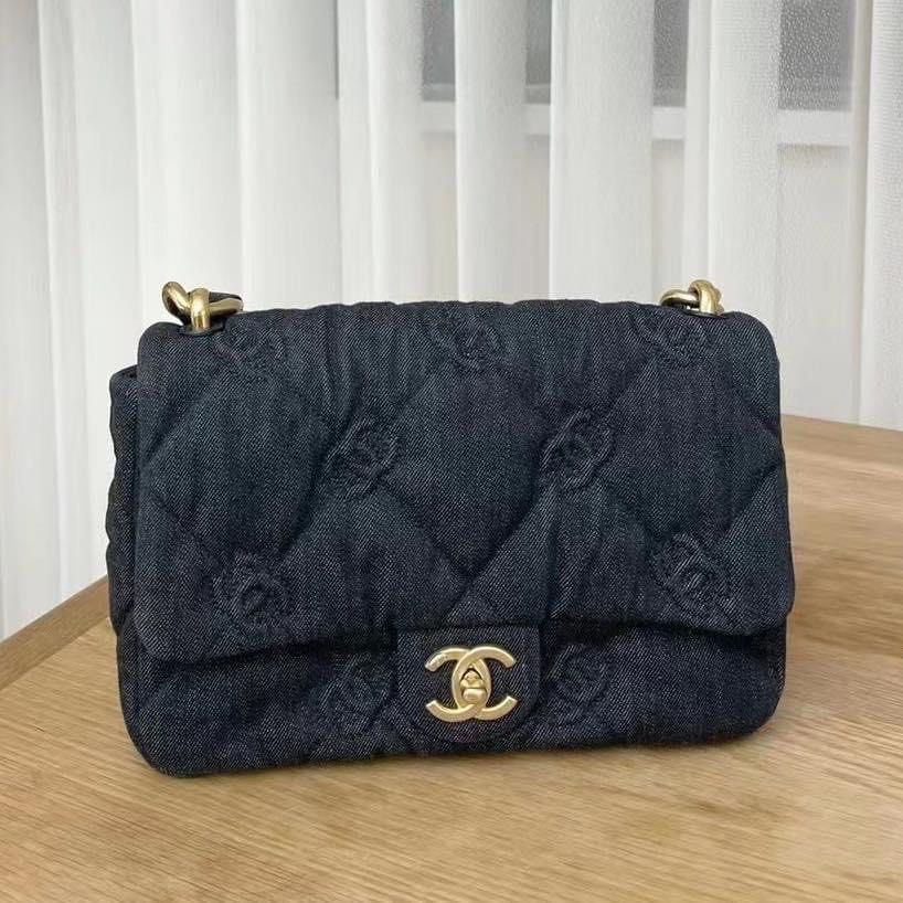 Chanel black denim bag on sale
