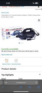 Coido 6042 2-in-1 Vacuum Cleaner & Blower 12V/DC, Universal Use for All, Black, 1 Piece