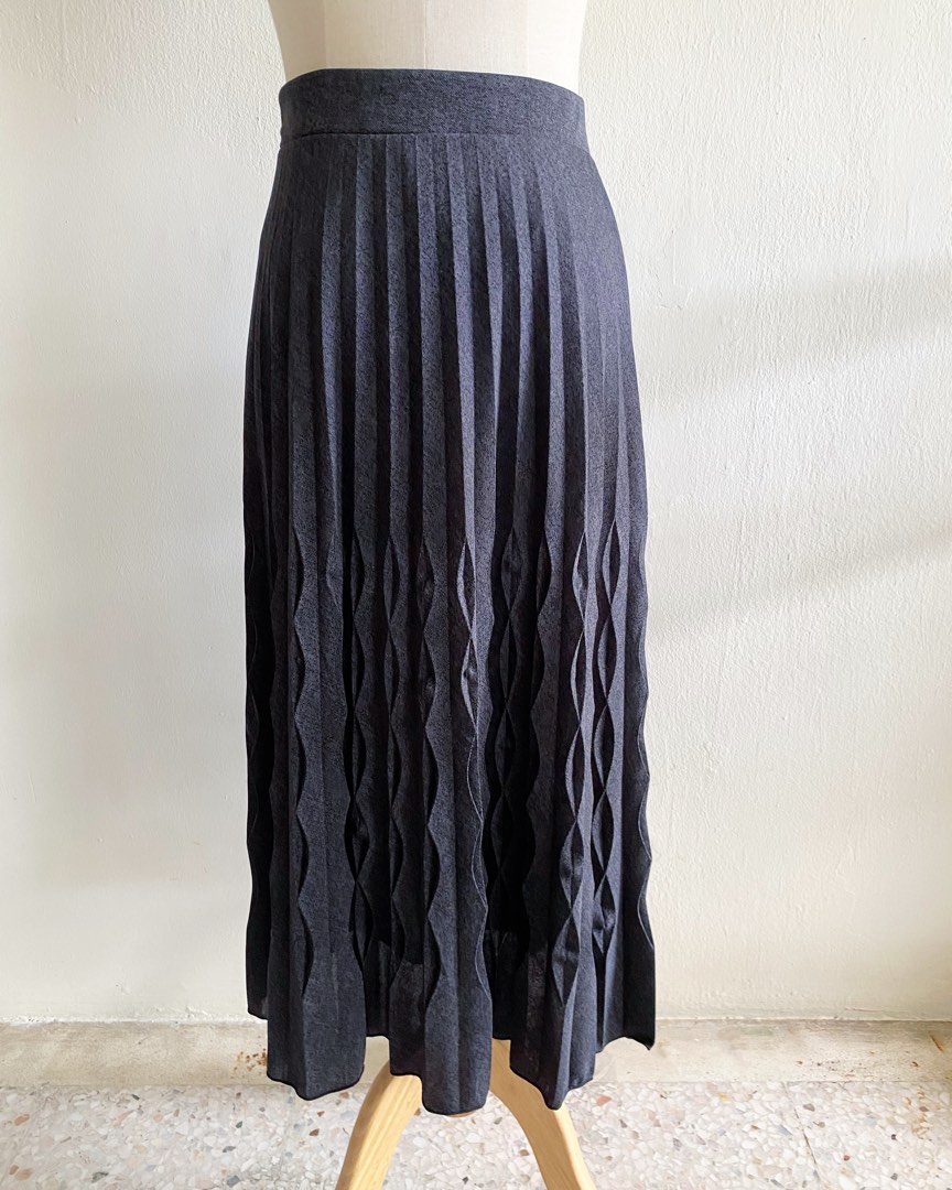 Charcoal grey pleated skirt long clearance