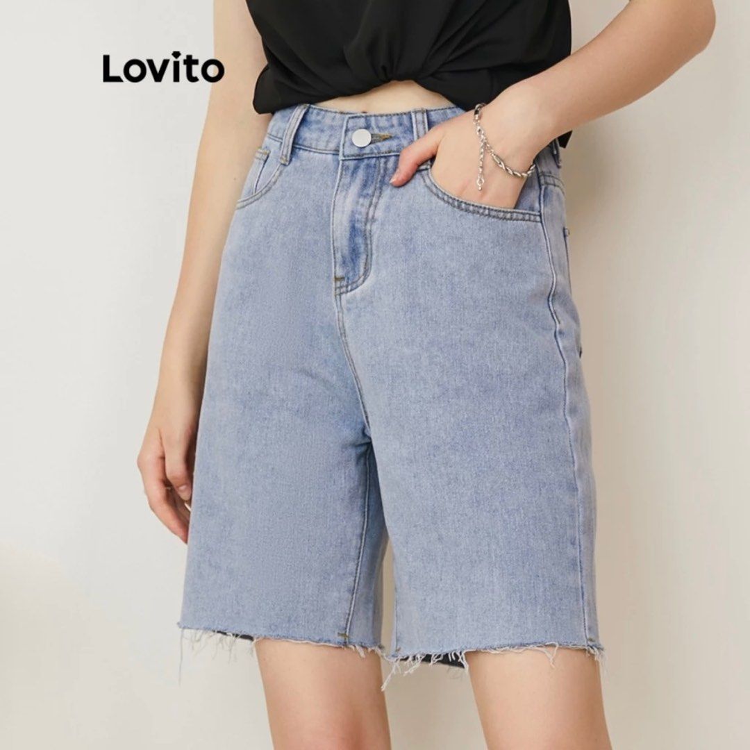 Lovito Jorts / Knee Length Jean Shorts, Women's Fashion, Bottoms ...