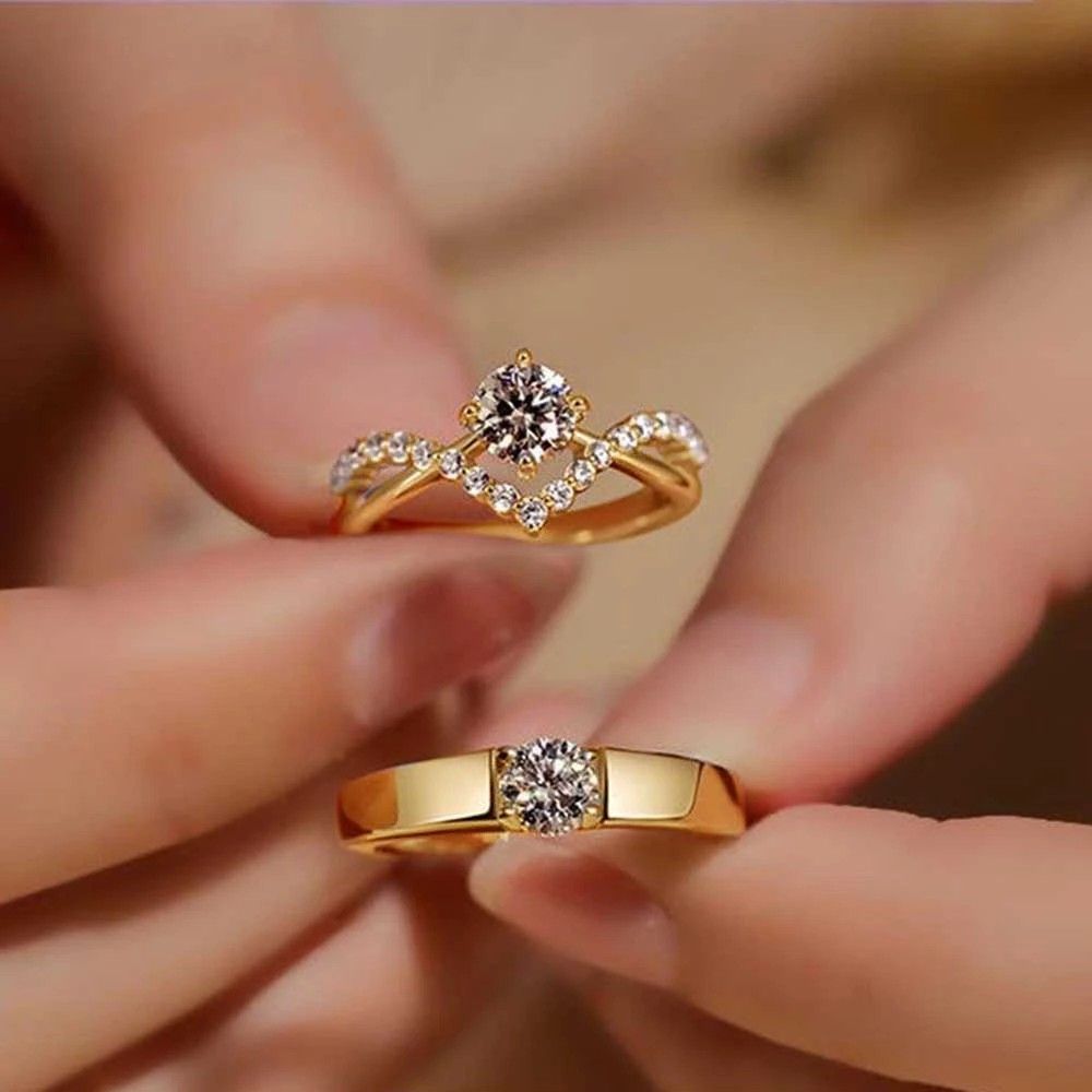 Couple rings gold 9K solid gold rings, men wedding ring his & hers wedding  rings | eBay