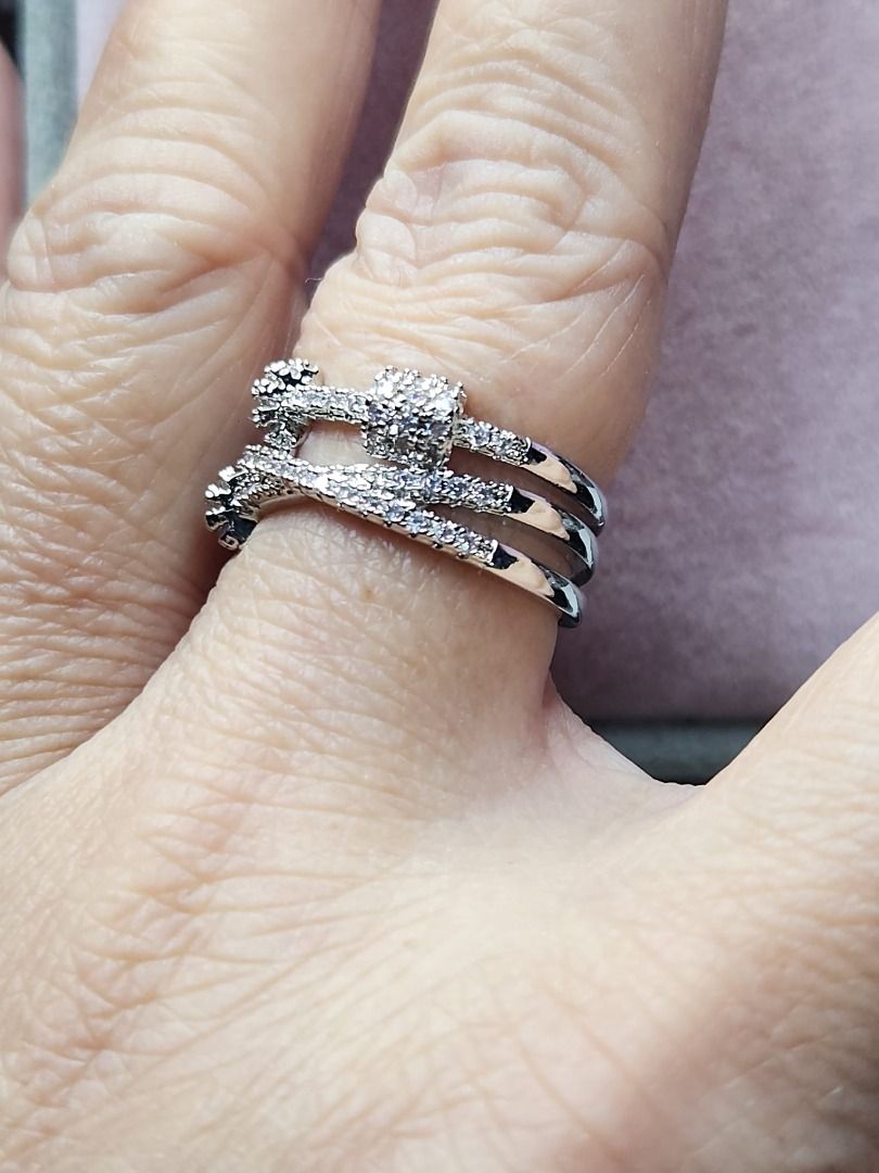 Double line Design Sterling Silver Diamond Adjustable Ring R384