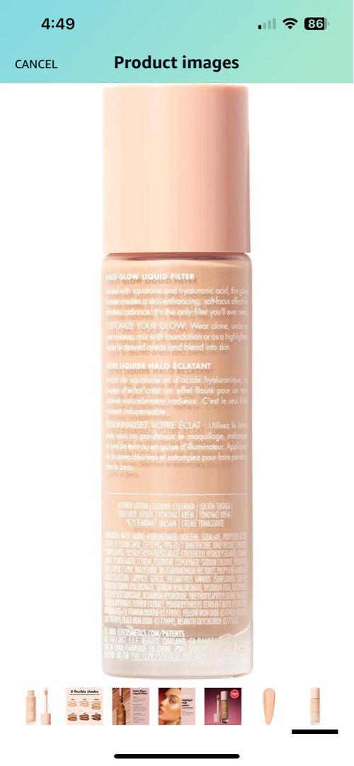 elf Halo Glow Liquid Filter, Complexion Booster For A Glowing, Soft-Focus  Look, Infused With Hyaluronic Acid, Vegan & Cruelty-Free, 0.5 Fair