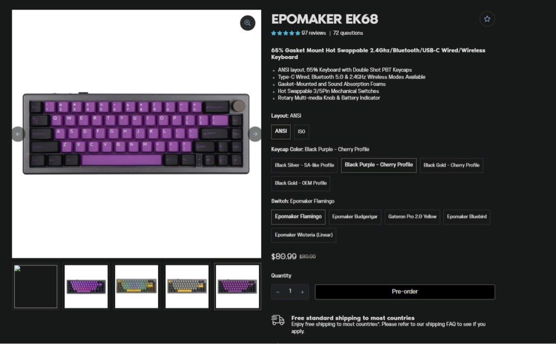 Epomaker EK68 65% Layout Keyboard, Computers & Tech, Parts ...