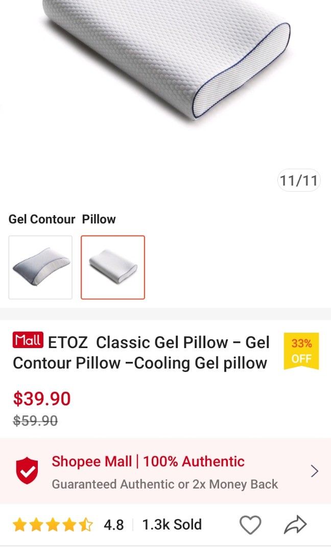 Etoz Contour Memory foam pillow, Furniture & Home Living, Bedding