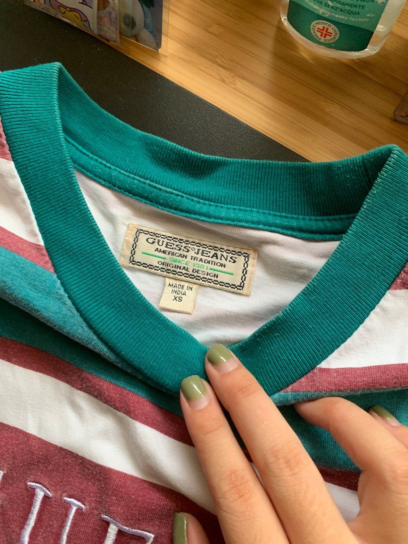 Guess striped cheap tee green