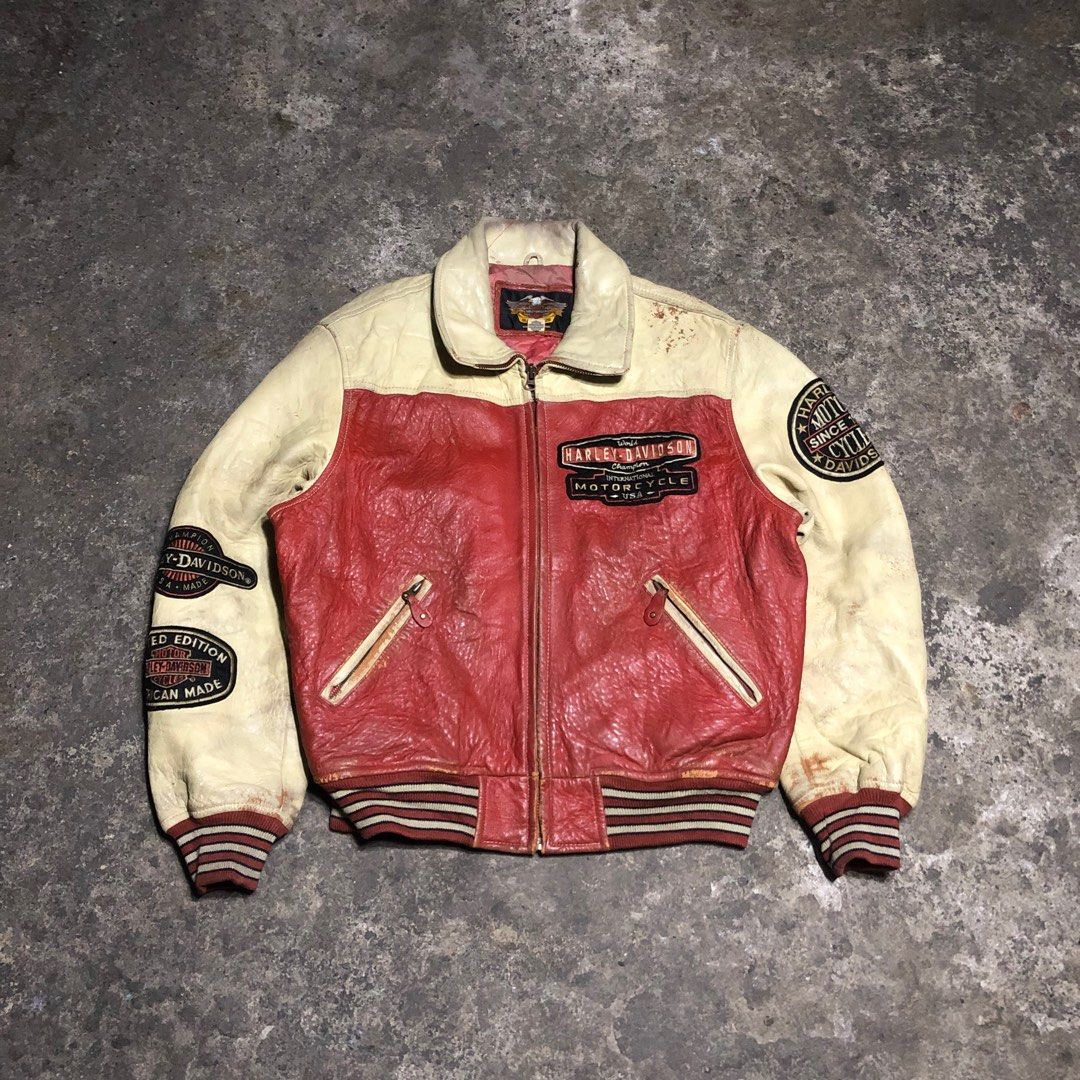Harley davidson leather varsity jacket Women s Fashion Coats
