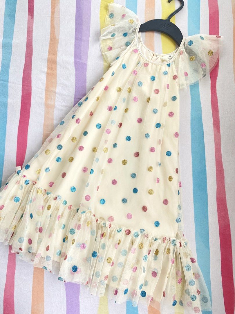 H M kids tulle A line frilled sleeves fancy polkadot dress Babies