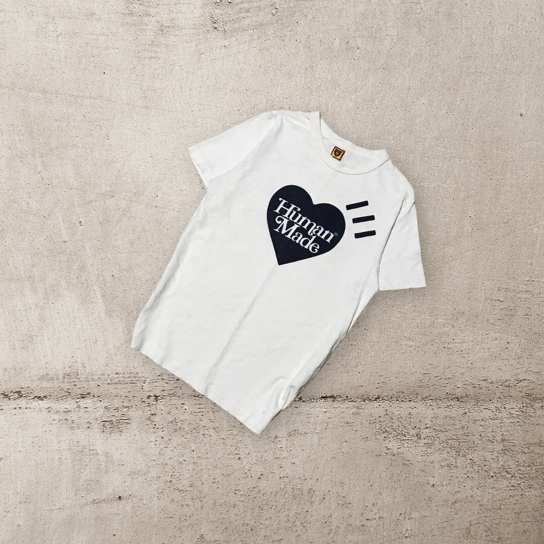 Human Made Heart Logo White Tee (Category: Tshirts & Polo Shirts ) located in Pagbilao. Submitted by unit4302 (Listing ID 1276523299, Image 1). Description: Human Made Heart Logo White Tee Good Condition Medium Red stains on lower part Measurements: Pit to pit - 19 inch Shoulder to hem - 28 inch.